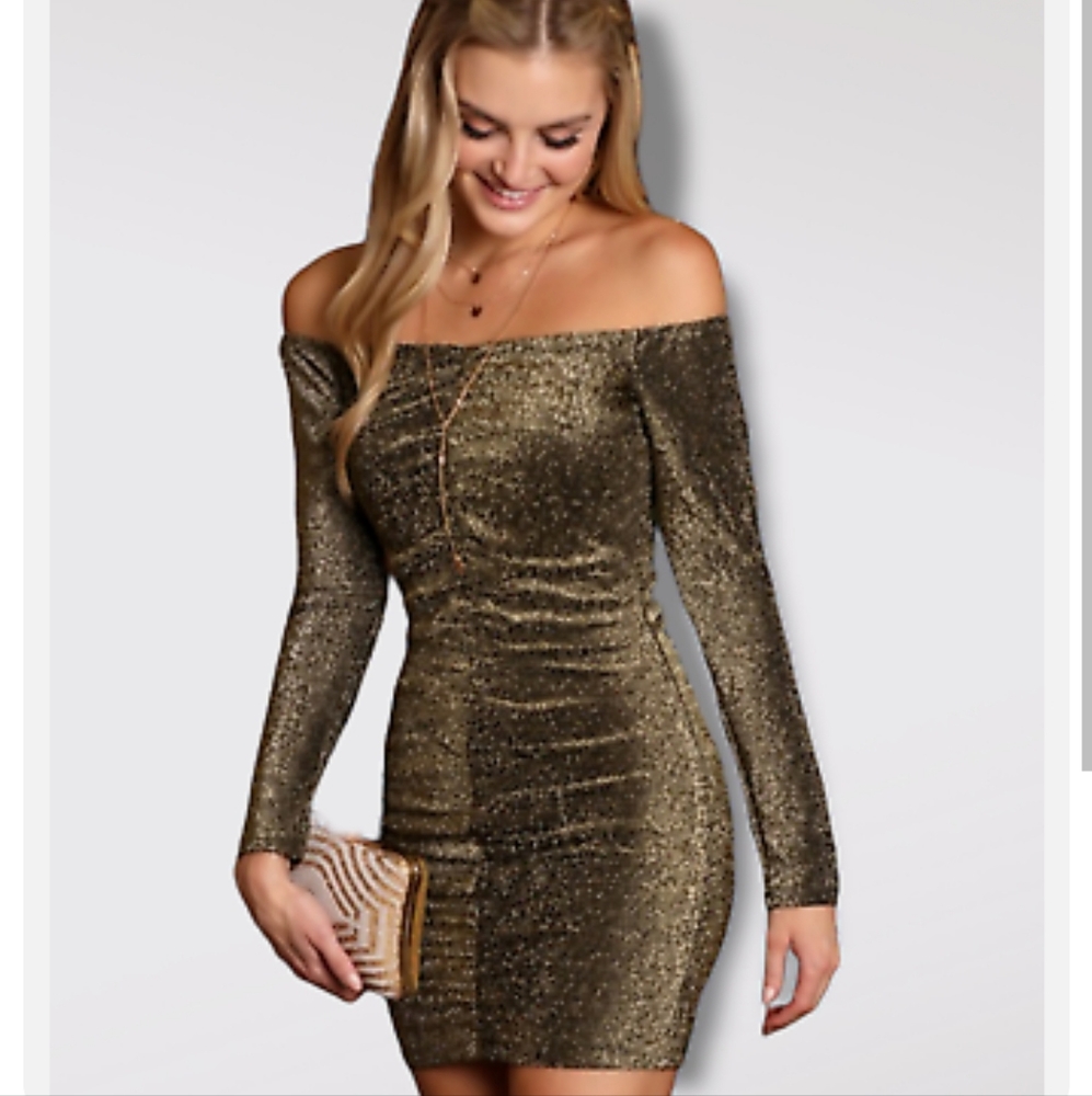 Lurex Off Shoulder Dress with Rushed Details NWT